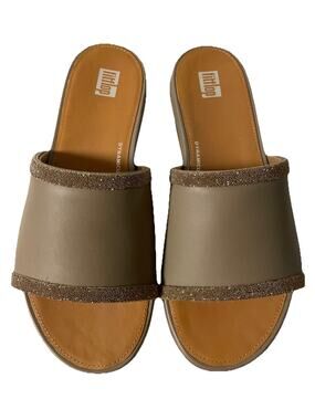 FITFLOP Gracie Opul-Trim Leather Slide Sandal Minky Grey Sz 6.5 EU 37.5
